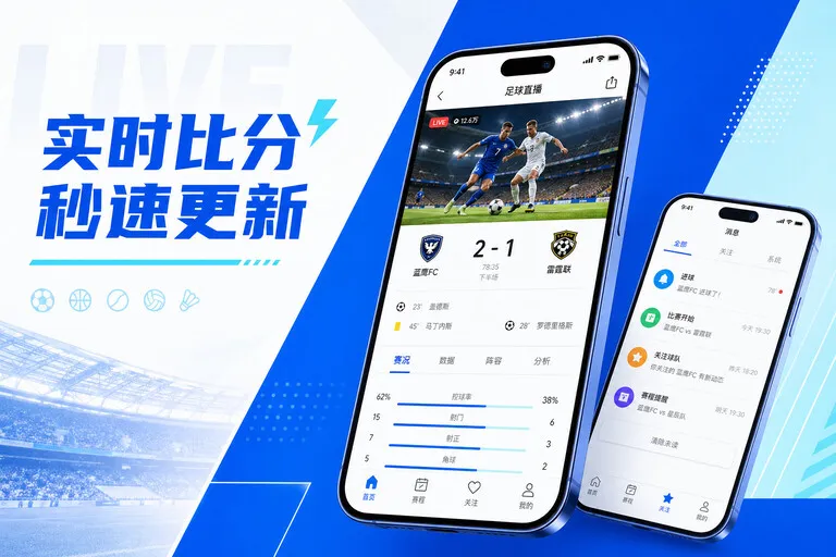杂志式App介绍 · 手机赛事中心 · 临场看赛少走弯路界面展示